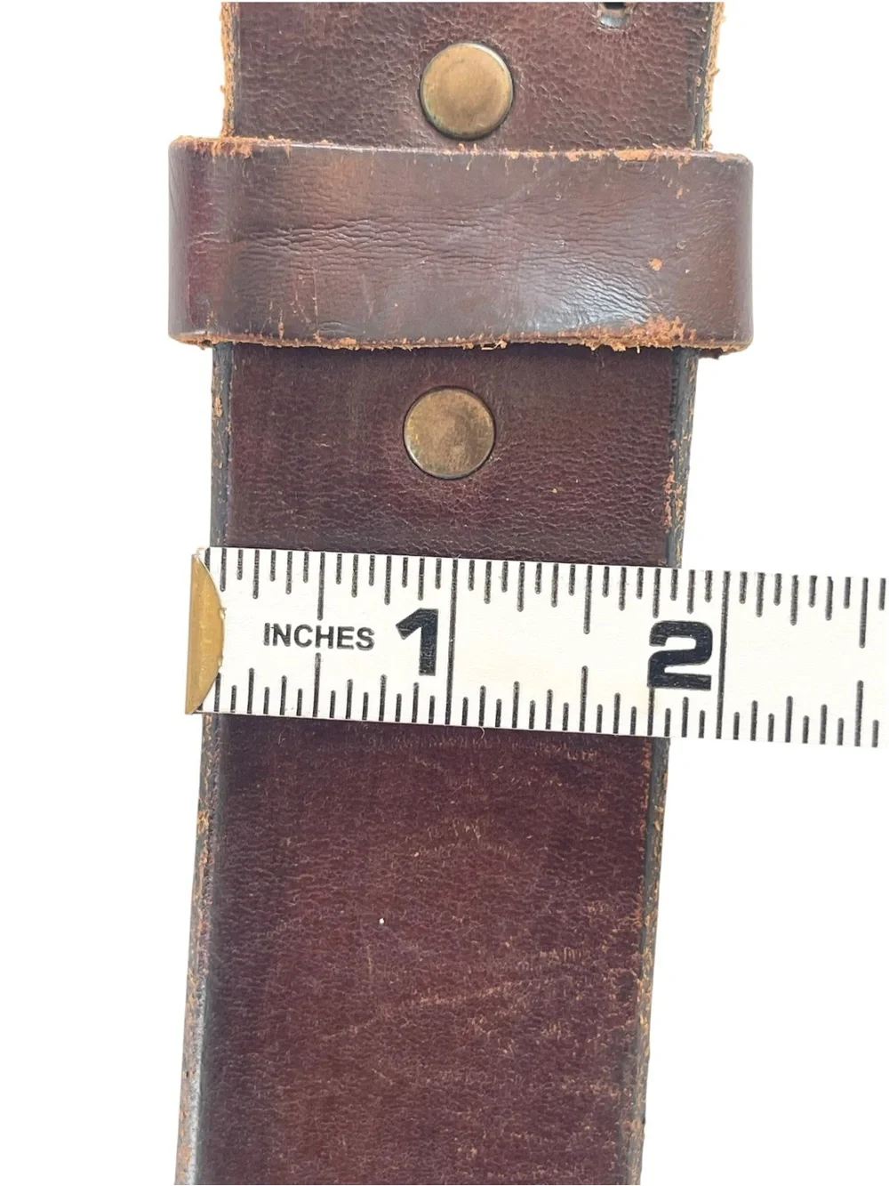 Vintage Brown Leather Double-Prong Belt Wide Waist Boho 90s Size S/M